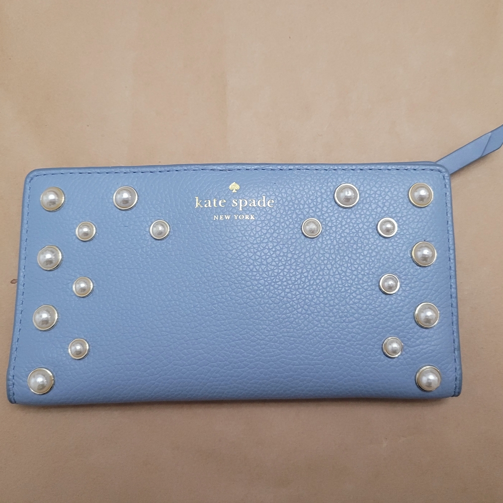 Kate Spade Blue Wallet with Pearl Accents